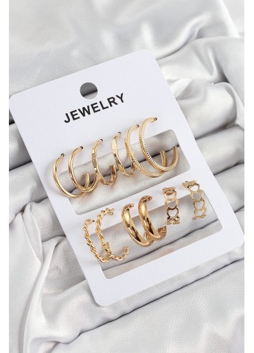 Erb Pirinç Karışık Halka Model Gold Renk 6 Çift Kadın Küpe Set