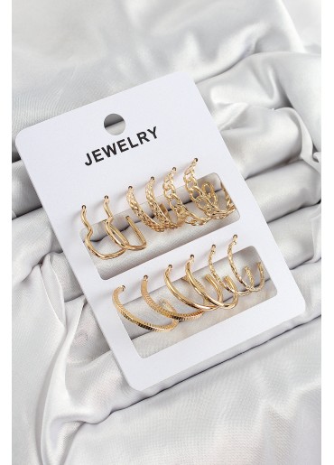 Erb Pirinç Karışık Halka Model Gold Renk 6 Çift Kadın Küpe Set