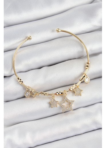 Erb Pirinç Zirkon Taşlı Yıldız Model Gold Renk Charm Bileklik