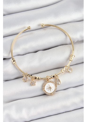 Erb Pirinç Zirkon Taşlı Pusula Model Gold Renk Charm Bileklik