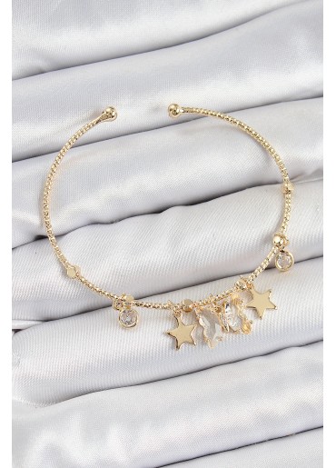Erb Pirinç Zirkon Taşlı Kelebek Ve Yıldız Model Gold Renk Charm Bileklik