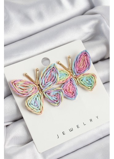 Erb Pirinç Rainbow Kelebek Model Gold Renk Kadın Hasır Küpe