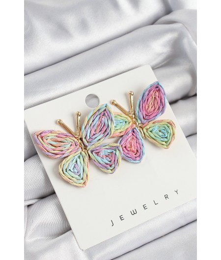 Erb Pirinç Rainbow Kelebek Model Gold Renk Kadın Hasır Küpe