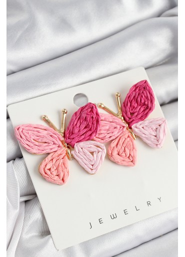 Erb Pirinç Pembe Kelebek Model Gold Renk Kadın Hasır Küpe