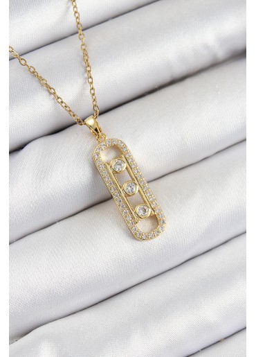 Erb 316L Çelik Zirkon Taşlı Messika Model Gold Renk Kadın Kolye