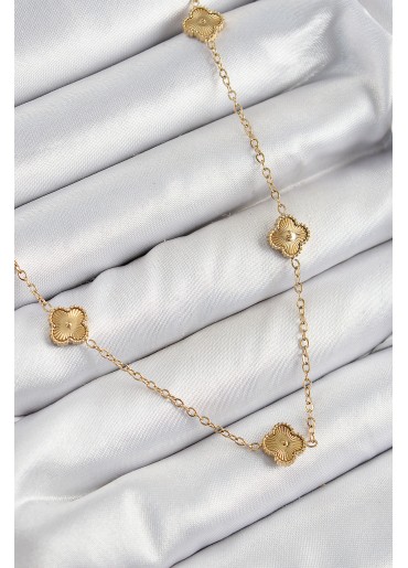 Erb 316L Çelik Yonca Model Gold Renk Kadın Kolye