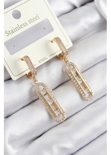 Erb 316L Çelik Zirkon Taşlı Sallantılı Messika Model Gold Renk Kadın Küpe
