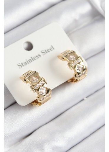Erb 316L Çelik Zirkon Taşlı Halka Model Gold Renk Kadın Küpe