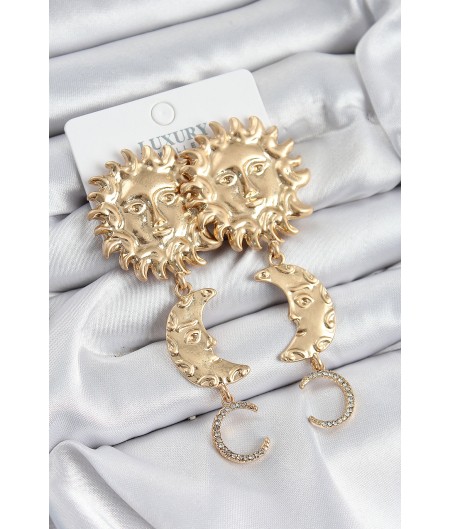 Erb Pirinç Zirkon Taşlı Sallantılı Güneş Model Gold Renk Kadın Küpe