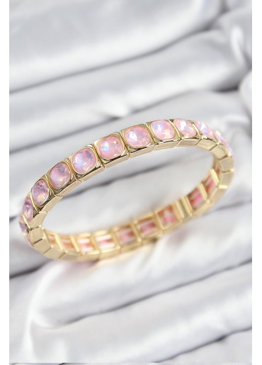 Erb Pirinç Pembe Zirkon Taşlı Kare Model Gold Renk Lastikli Kadın Bileklik