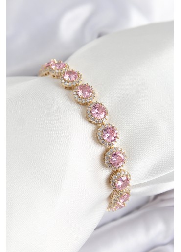 Erb Pirinç Pembe Zirkon Taşlı Daire Baget Model Gold Renk VIP Seri Kadın Bileklik