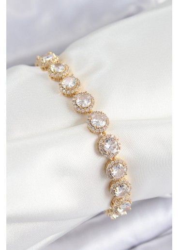 Erb Pirinç Zirkon Taşlı Daire Baget Model Gold Renk VIP Seri Kadın Bileklik