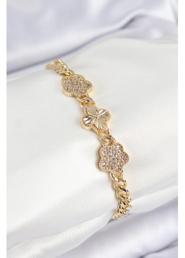 Erb Pirinç Zirkon Taşlı Yonca Model Gold Renk Kadın Bileklik