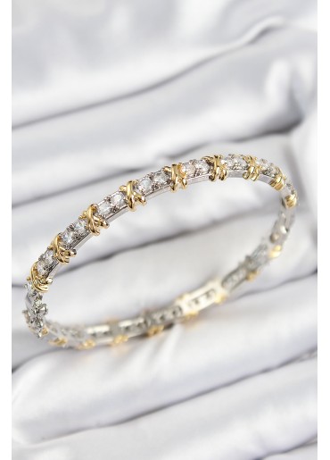 Erb Pirinç Zirkon Taşlı XOXO Model Gümüş Ve Gold Renk Kadın Bileklik