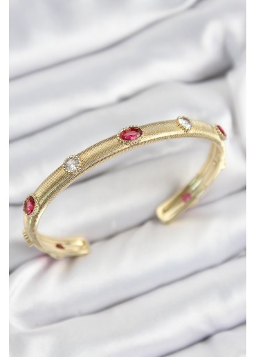 Erb Pirinç Renkli Zirkon Taşlı Vintage Model Gold Renk Kadın Kelepçe