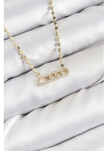 Erb Pirinç Zirkon Taşlı Messika Model Ezme Zincir Gold Renk Kadın Kolye