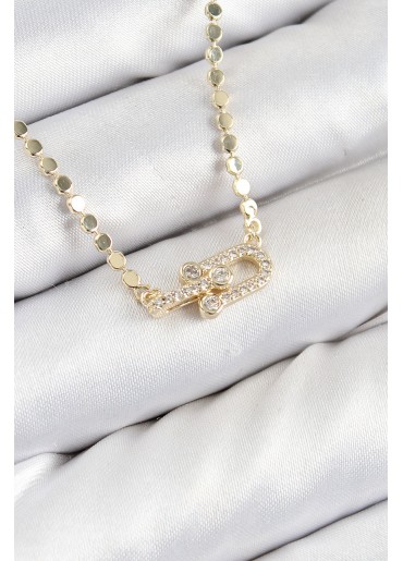 Erb Pirinç Zirkon Taşlı Tifany Model Ezme Zincir Gold Renk Kadın Kolye