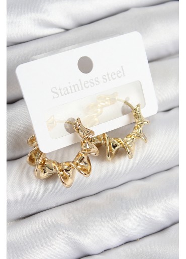 Erb Pirinç Kıvrımlı Halka Model Gold Renk Kadın Küpe