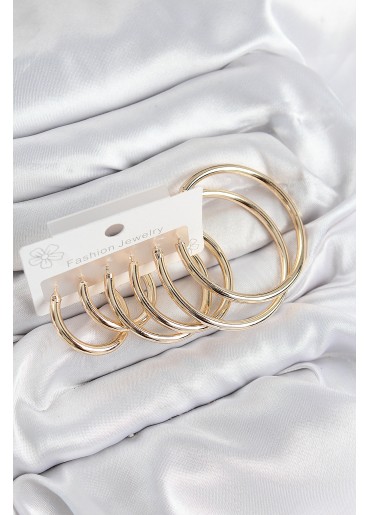 Erb Pirinç Halka Model Gold Renk Kadın Set Küpe
