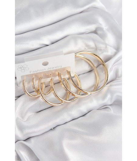 Erb Pirinç Halka Model Gold Renk Kadın Set Küpe