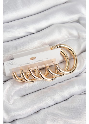 Erb Pirinç Halka Model Gold Renk Kadın Set Küpe