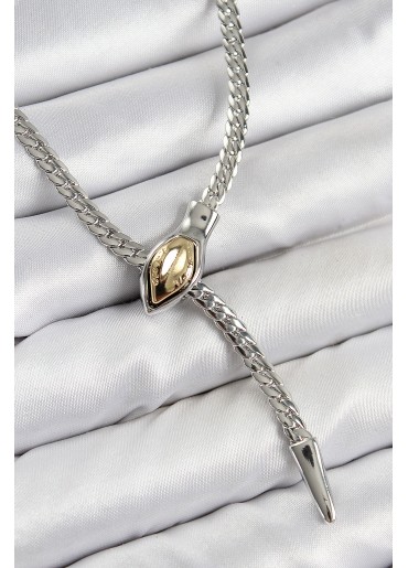 Erb Pirinç Asansörlü Yılan Model Gümüş Renk Kadın Kolye