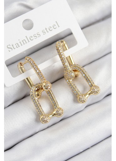 Erb Pirinç Zirkon Taşlı Tifany Model Gold Renk Kadın Küpe