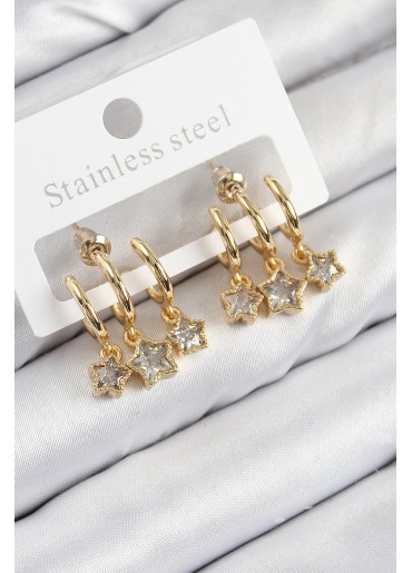 Erb Pirinç Zirkon Taşlı Sallantılı Yıldız Model Gold Renk Kadın Küpe