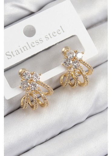 Erb Pirinç Zirkon Taşlı Model Gold Renk Kadın Küpe