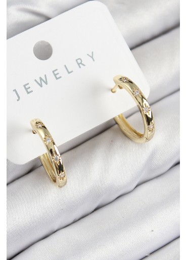 Erb Pirinç Zirkon Taşlı Halka Model Gold Renk Kadın Küpe