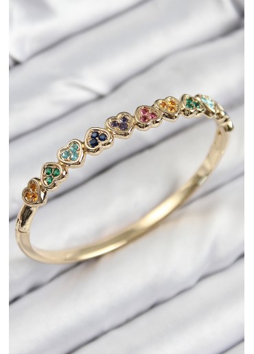 Erb Pirinç Renkli Zirkon Taşlı Sıralı Kalp Model Gold Renk Kadın Kelepçe
