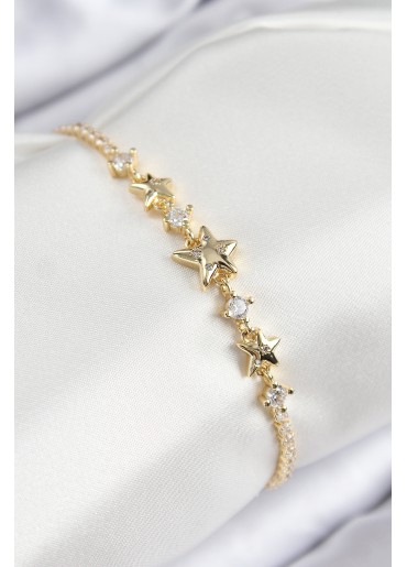 Erb Pirinç Zirkon Taşlı Yıldız Model Gold Renk Kadın Bileklik