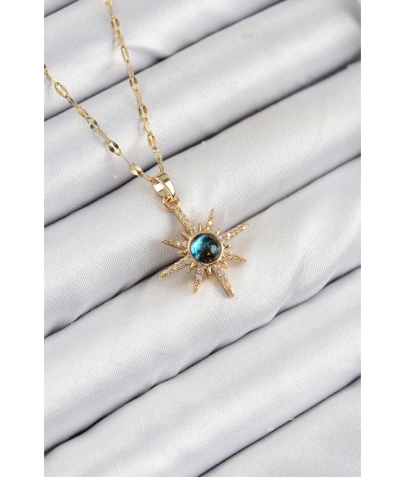 Erb 316L Çelik Zirkon Taşlı Kutup Yıldızı Model Gold Renk Kadın Kolye Erb 316L Çelik Zirkon Taşlı Kutup Yıldızı Model Gold Renk Kadın Kolye