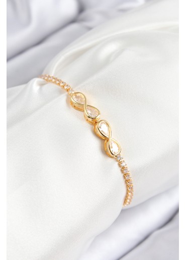 Erb Pirinç Zirkon Taşlı Sonsuzluk Model Gold Renk Asansörlü Kadın Bileklik