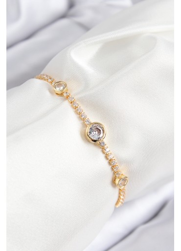 Erb Pirinç Zirkon Taşlı Daire Model Gold Renk Asansörlü Kadın Bileklik