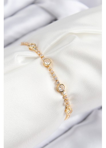 Erb Pirinç Zirkon Taşlı Daire Model Gold Renk Asansörlü Kadın Bileklik