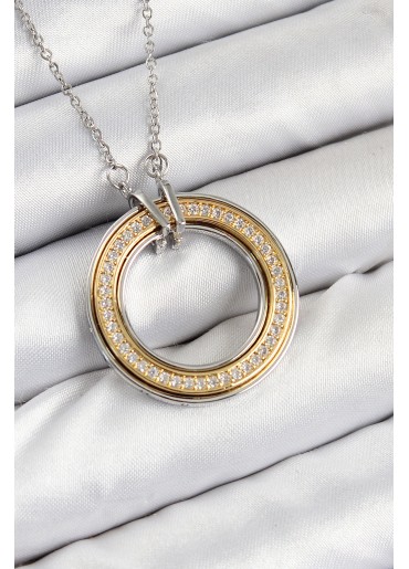 Erb 316L Çelik Zirkon Taşlı Dönen Daire Model Gold Ve Gümüş Renk Kadın Kolye