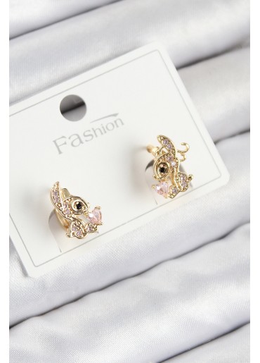 Erb Pirinç Zirkon Taşlı Ceylan Model Gold Renk Çocuk Küpe