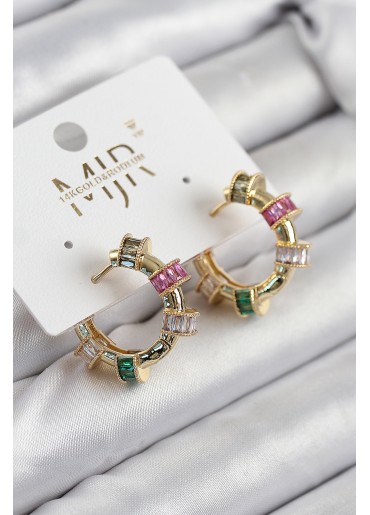 Erb Pirinç Zirkon Taşlı Halka Model Gold Renk Kadın Küpe