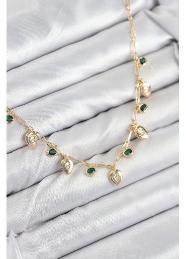 Erb Pirinç Zirkon Taşlı Sallantılı Damla Model Gold Renk Kadın Kolye