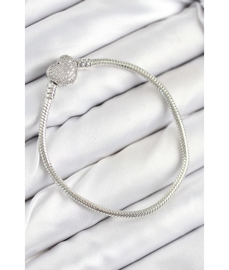 Erb Pirinç Charm Zirkon Taşlı Kalp Model Gümüş Renk Kadın Bileklik Erb Pirinç Charm Zirkon Taşlı Kalp Model Gümüş Renk Kadın Bileklik