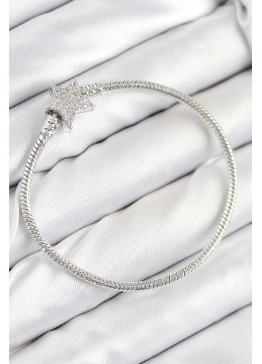 Erb Pirinç Charm Zirkon Taşlı Yıldız Model Gümüş Renk Kadın Bileklik