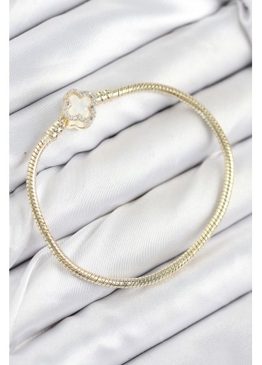 Erb Pirinç Charm Zirkon Taşlı Yonca Model Gold Renk Kadın Bileklik