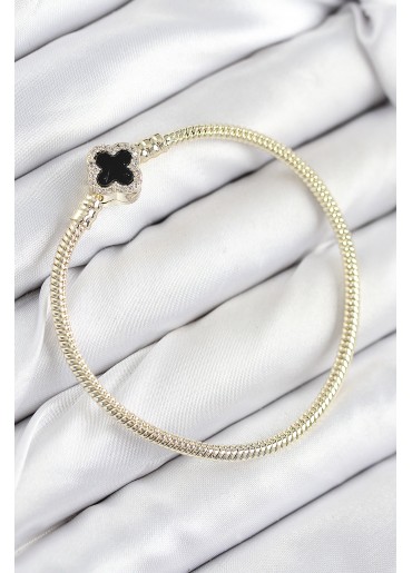 Erb Pirinç Charm Zirkon Taşlı Yonca Model Gold Renk Kadın Bileklik
