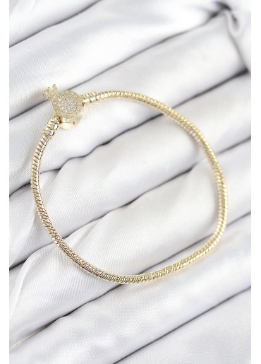 Erb Pirinç Charm Zirkon Taşlı Taç Model Gold Renk Kadın Bileklik