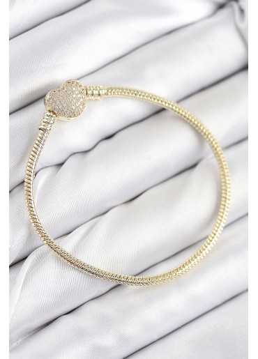 Erb Pirinç Charm Zirkon Taşlı Kalp Model Gold Renk Kadın Bileklik