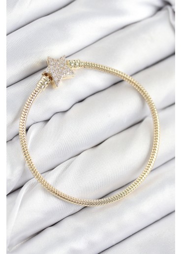 Erb Pirinç Charm Zirkon Taşlı Yıldız Model Gold Renk Kadın Bileklik