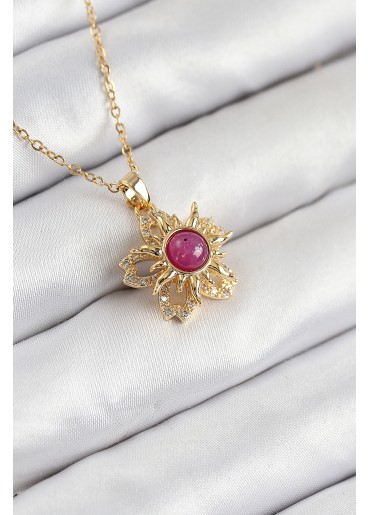 Erb 316L Çelik Zirkon Taşlı Döner Güneş Model Gold Renk Kadın Kolye