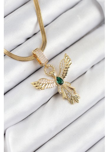 Erb 316L Çelik Zirkon Taşlı Melek Model Gold Renk Kadın Kolye