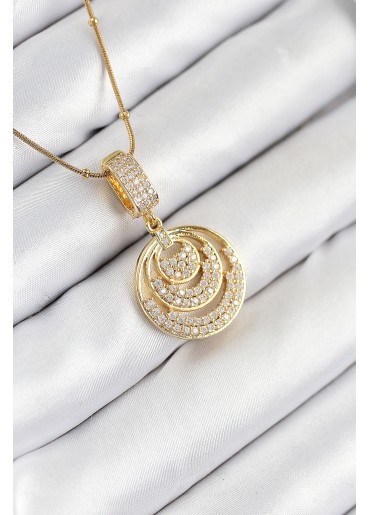 Erb 316L Çelik Zirkon Taşlı Çember Model Gold Renk Kadın Kolye